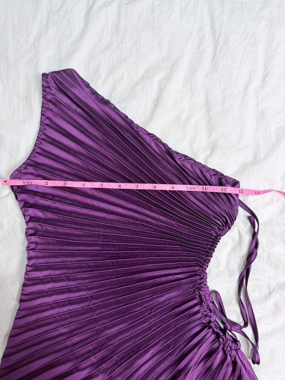 Purple Pleated Satin One-Shoulder Maxi Dress Size M